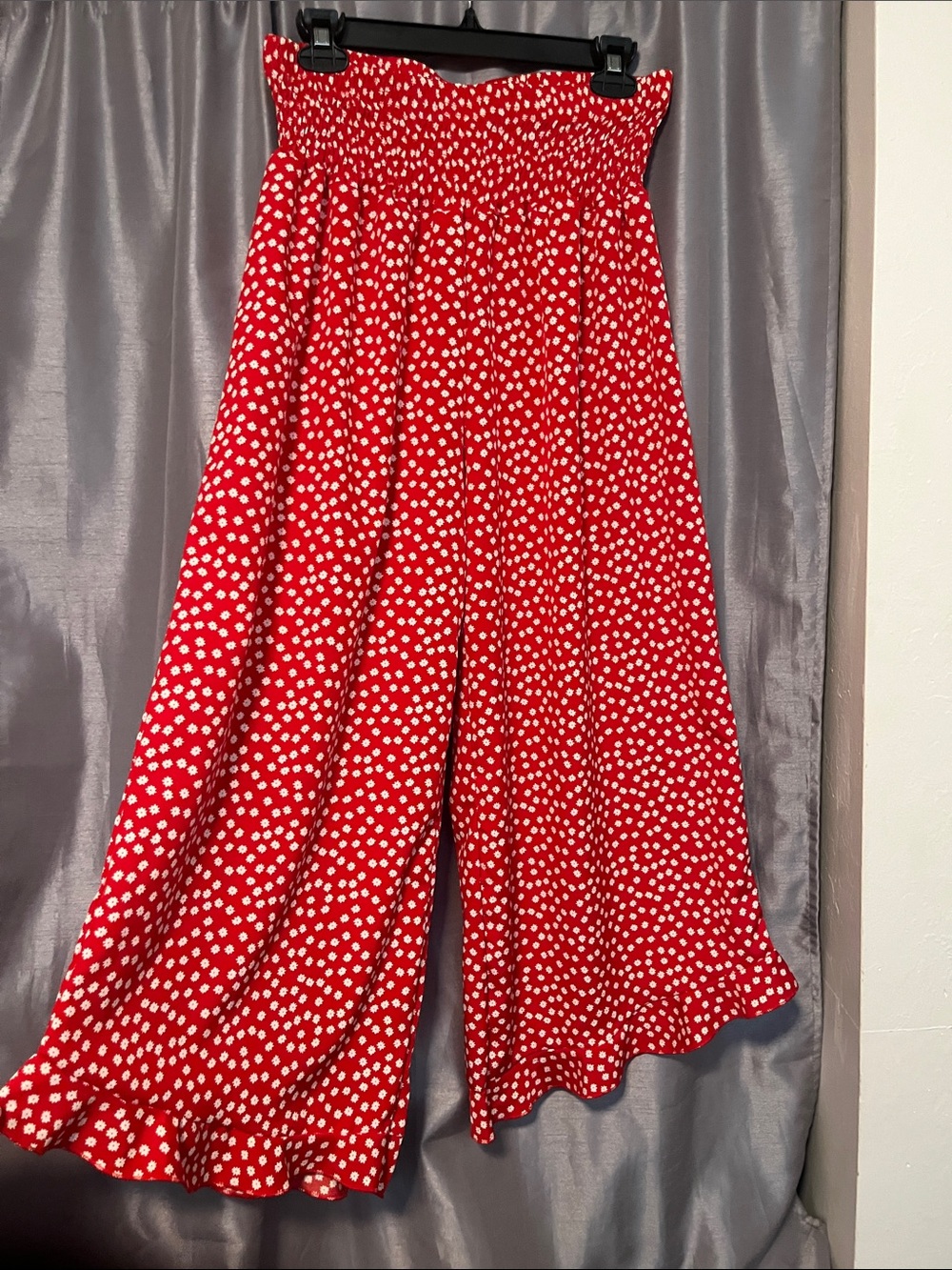 Source Unknown Red Polka Dot Daisy Wide-Leg Jumpsuit Pants